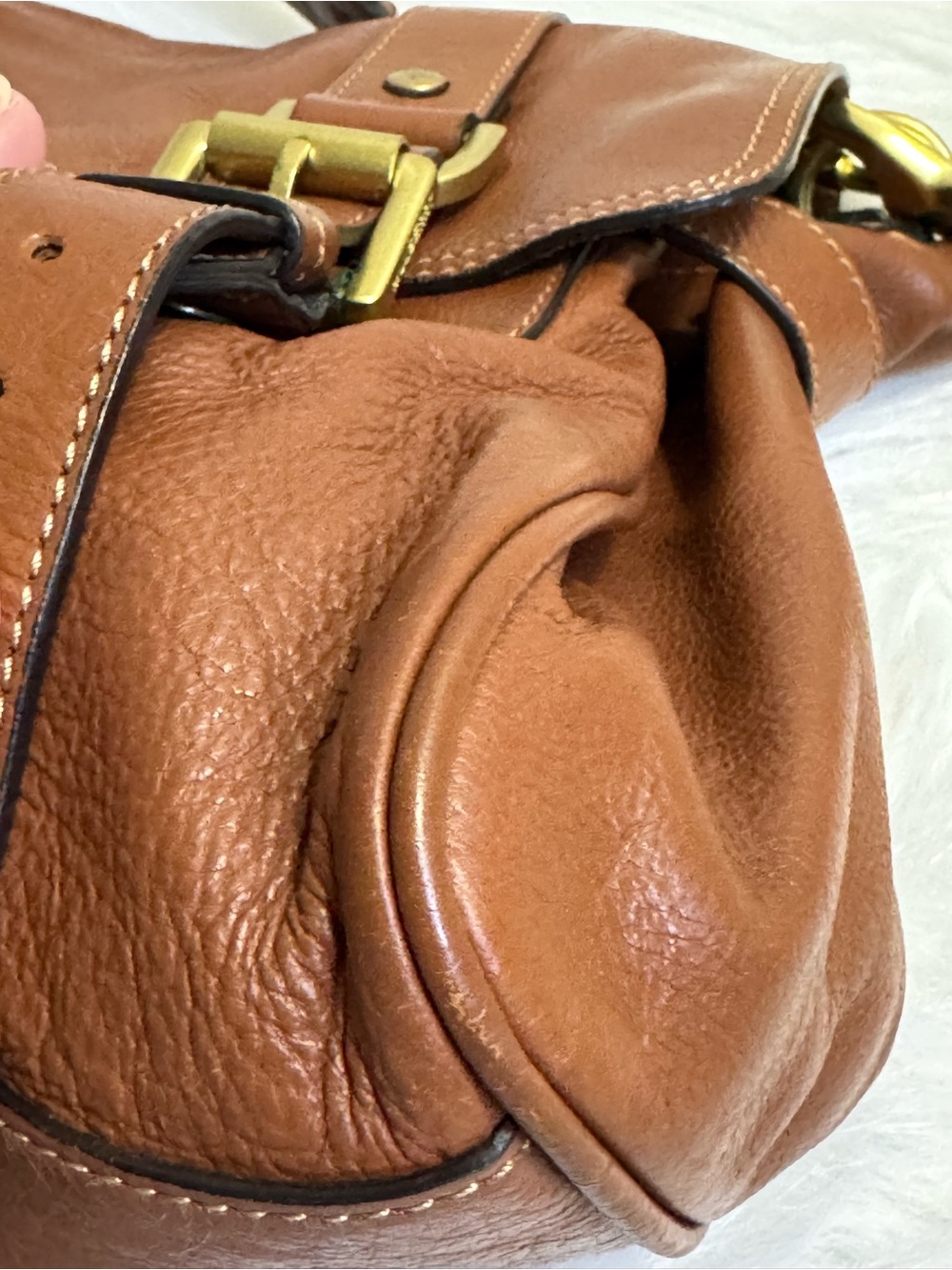 Brown Leather Satchel with Gold Hardware - Picture 7 of 16